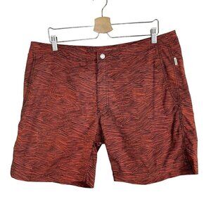 Onia Calder 7.5‎ Board Shorts Men's Size 38 Orange Black Chevron
